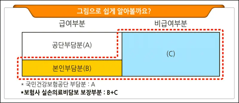 실제 비용에 대한 보험 보장의 그림