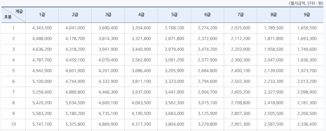  2021년 공무원 연봉표 봉급표 확인 +9급, 7급 (일반직 별정직 경찰 소방관 의무경찰 공안업무)