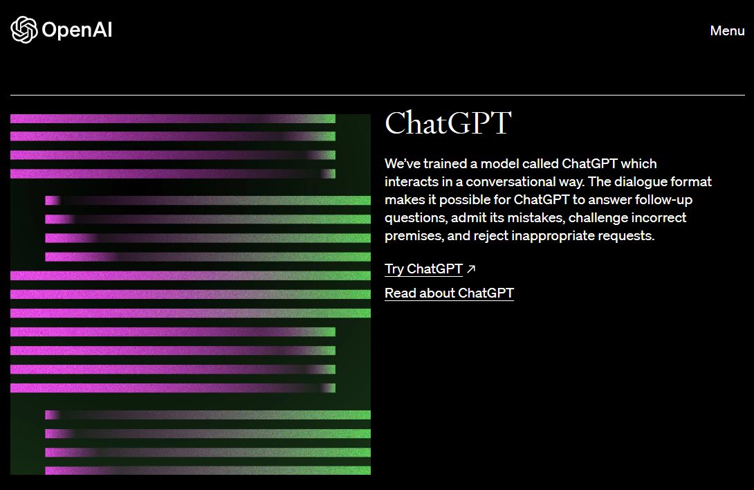 OpenAI 홈페이지 화면 캡처 이미지