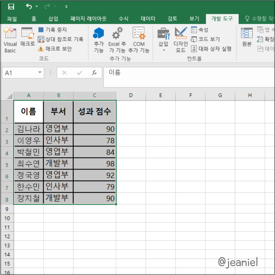 부서 필터에서 영업부만 선택한다.