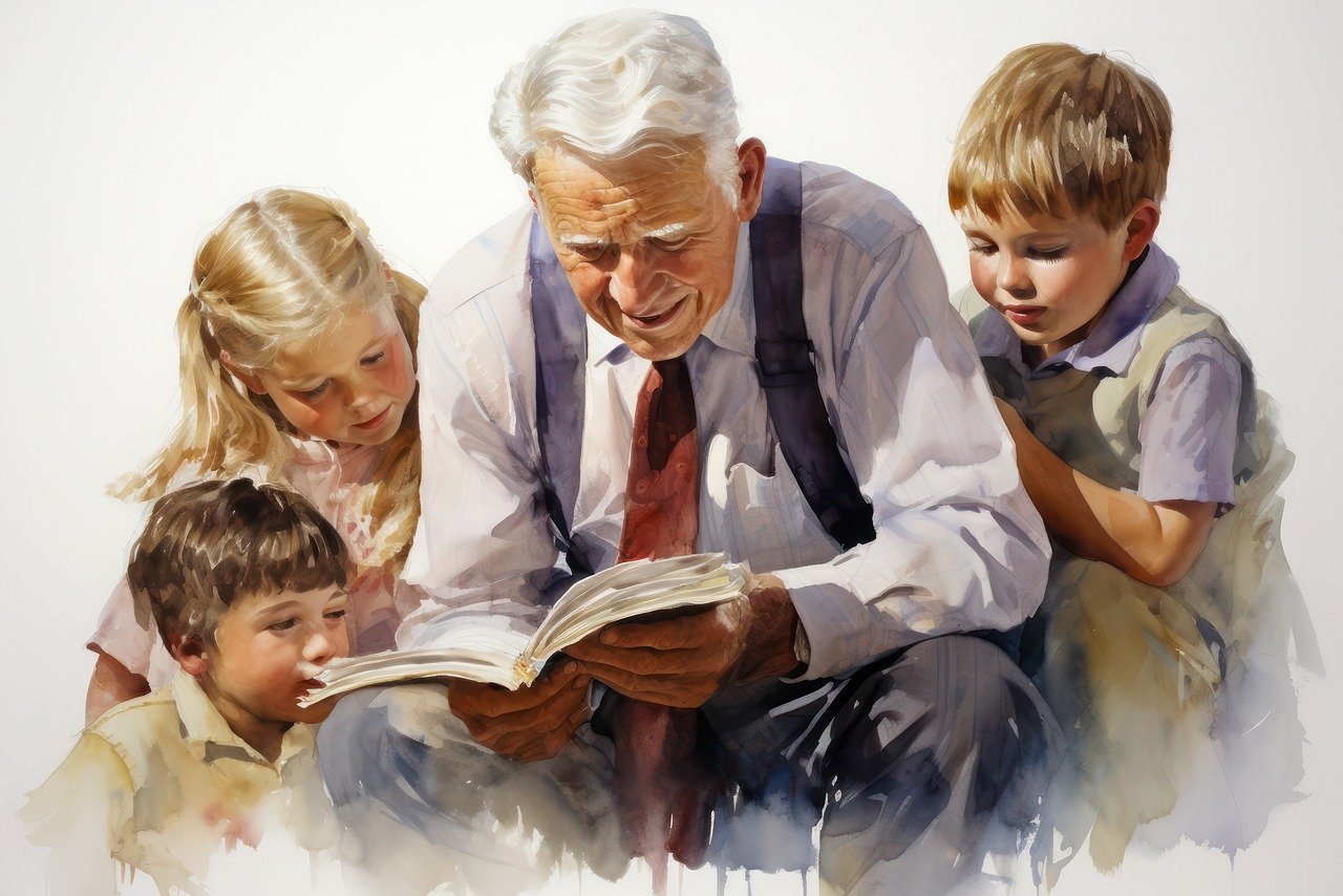 손주들에게 책 읽어 주는 할아버지