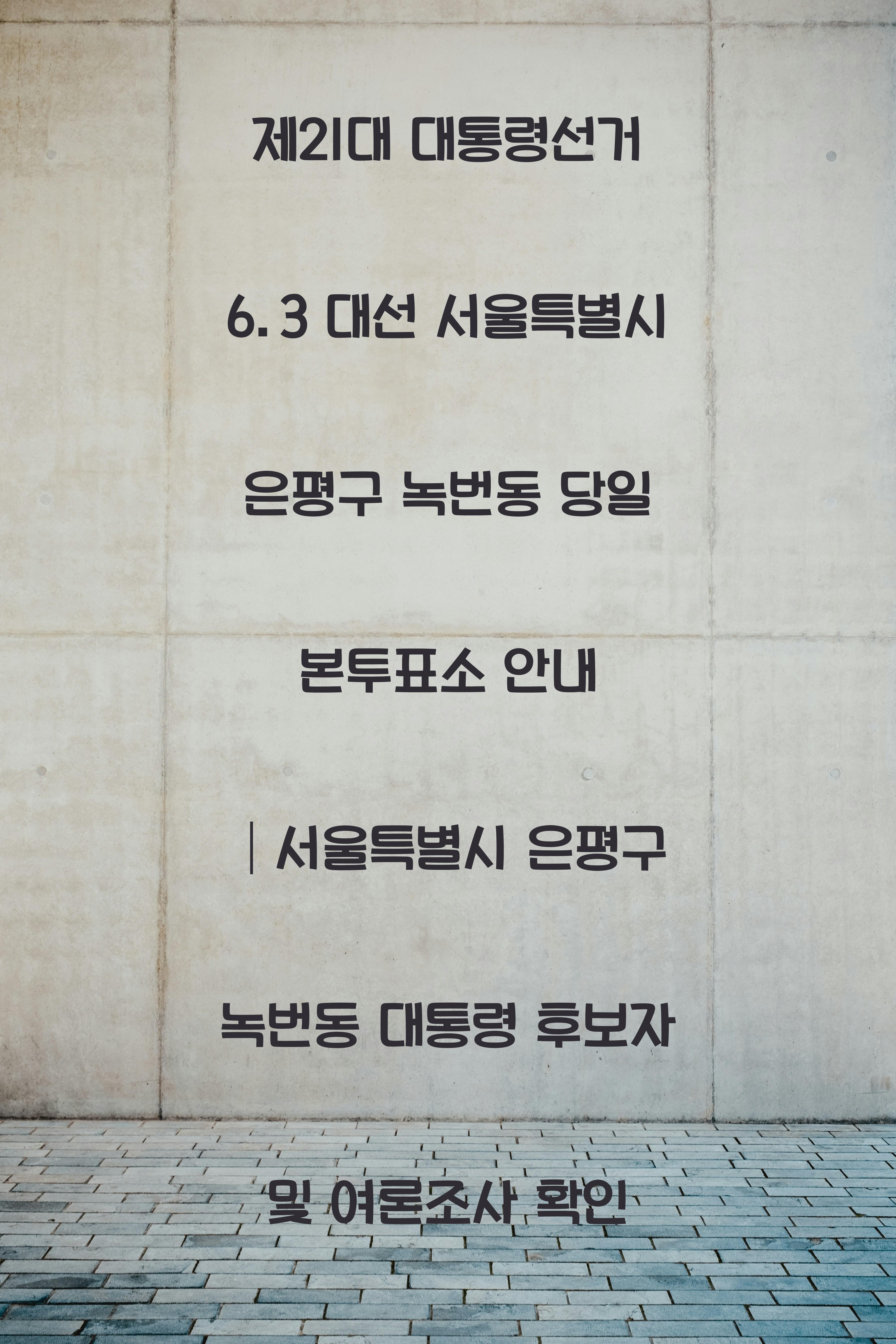 제21대 대통령선거 6.3 대선 서울특별시 은평구 녹번동 당일 본투표소 안내 │서울특별시 은평구 녹번동 대통령 후보자 및 여론조사 확인