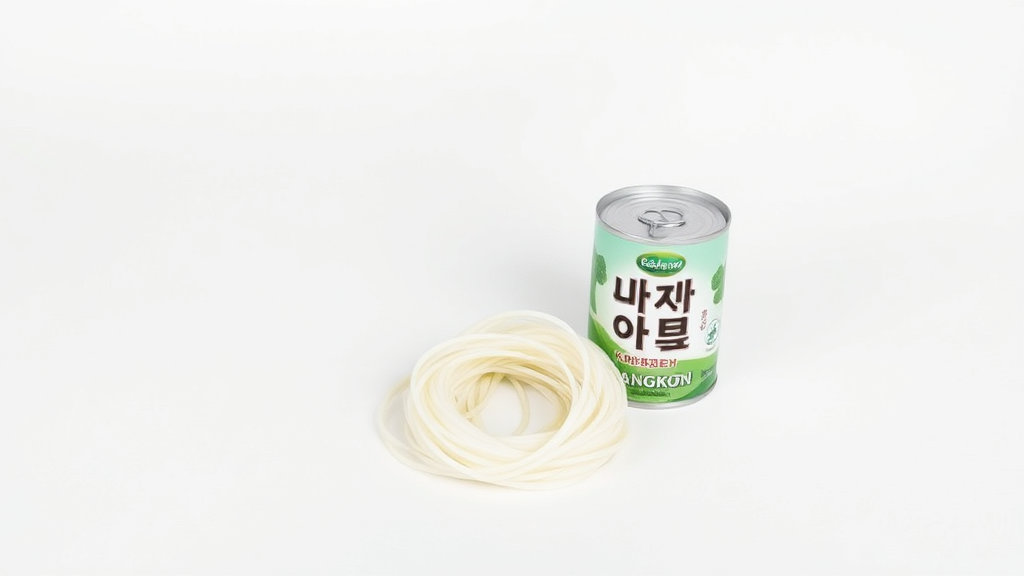 소면 한 묶음과 캔골뱅이 한 개가 나란히 놓여 있는 심플한 이미지.