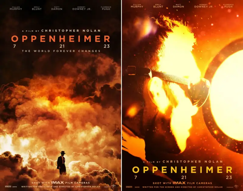 거대한 폭발을 뒷배경으로 하는 오펜하이머 영화 포스터