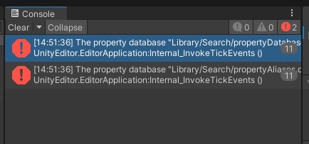  [ UNITY ] Library/Search/propertyAliases.db 등 에러 날때