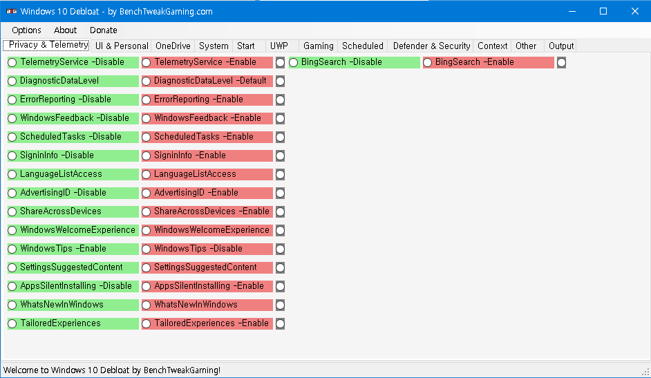 윈도우10 트윅 프로그램 Debloat TOOL GUI