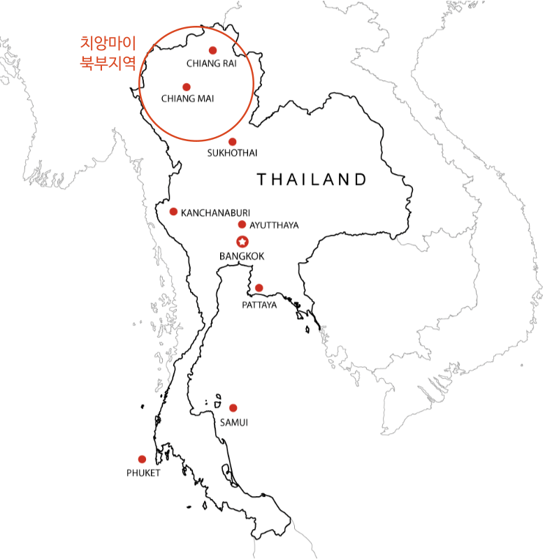 태국 북부지역 지도