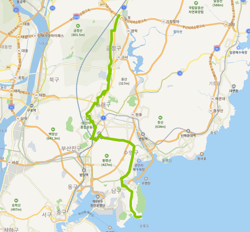  부산 131번 버스 노선, 시간표(노포역,장전역, 온천장, 사직야구장, 오륙도)