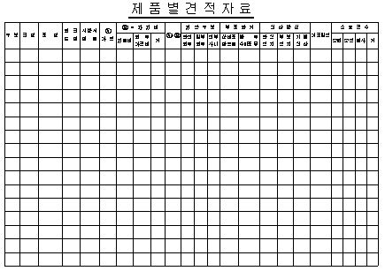  생산)제품별 견적자료 양식