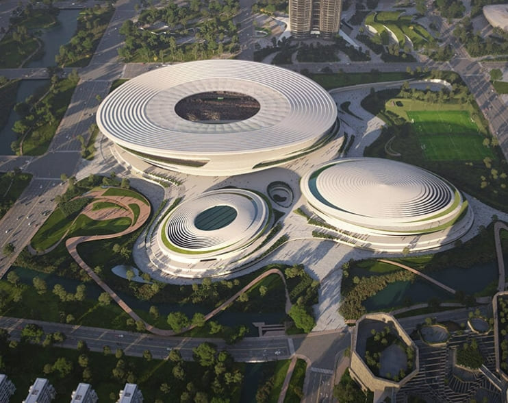 자하 하디드의 혁신적인 항저우 국제 스포츠 센터 VIDEO: zaha hadid architects&#39; terraced stadium echoes hangzhou tea farms
