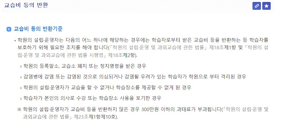 학원비 환불규정