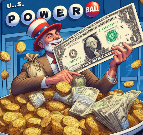 미국-복권-로또복권-파워볼-powerball-풍자그림-황금돈-미국달러-웃고있는-수염할아버지-모습