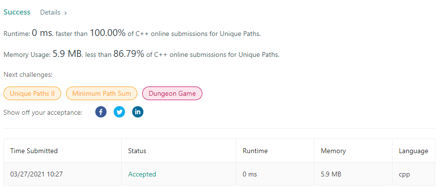  [LeetCode] 62. Unique Paths