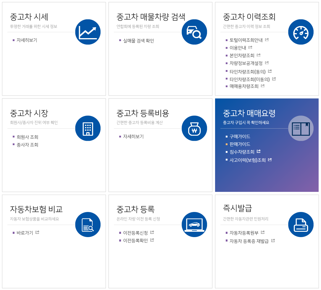 자동차 365 홈페이지 메뉴