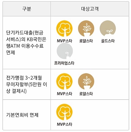 국민카드 국민은행 회원등급 혜택 : MVP스타, 로얄스타, 골드스타, 프리미엄스타 국민카드 국민은행 회원등급 혜택 : Mvp스타, 로얄스타, 골드스타, 프리미엄스타
