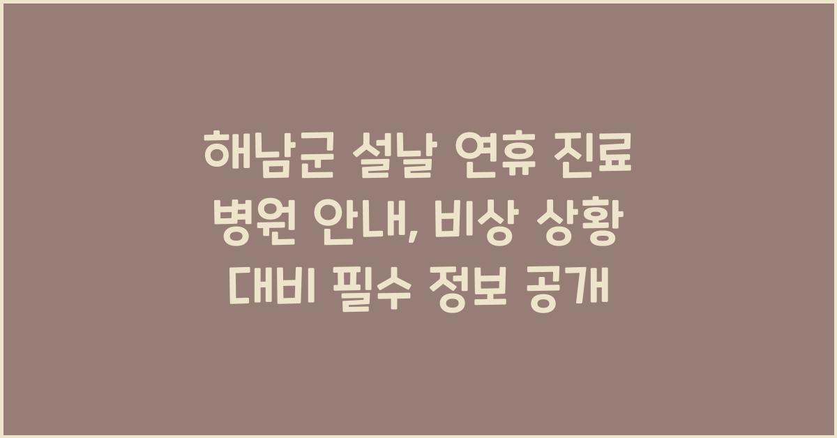 해남군 설날 연휴 진료 병원 안내, 비상 상황 대비 필수