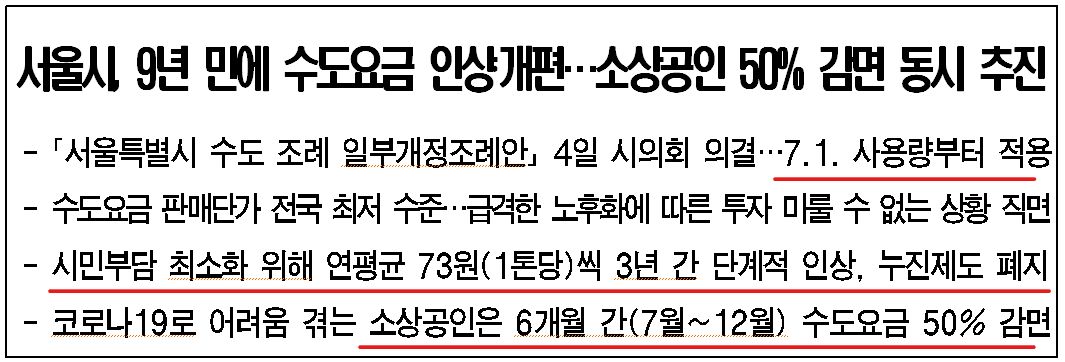 서울시홈페이지-수도요금인상
