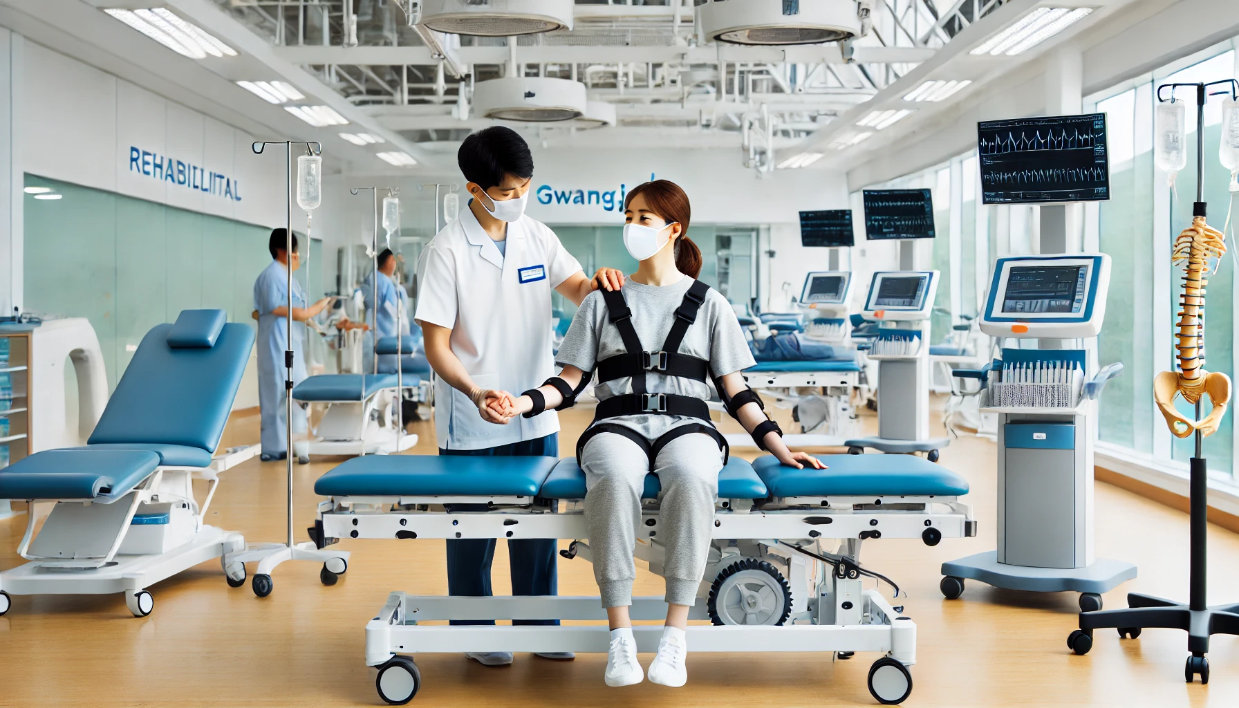 광주의 뇌졸중 재활 전문 병원에서 환자가 물리치료를 받는 모습.