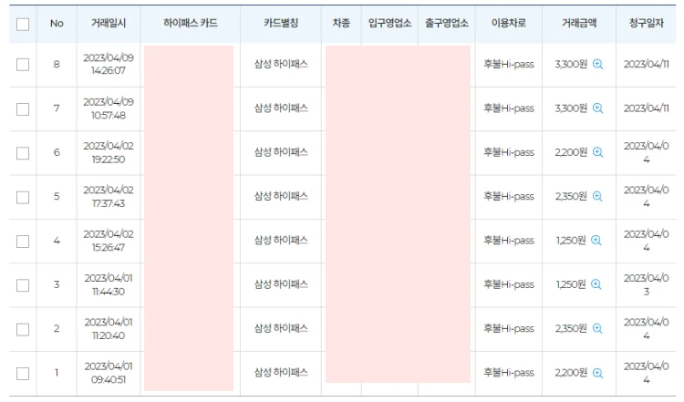 하이패스-사용내역-결과