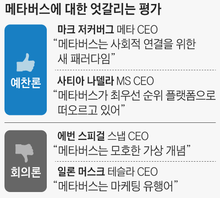 메타버스에 대한 엇갈리는 평가 (출처-조선일보)