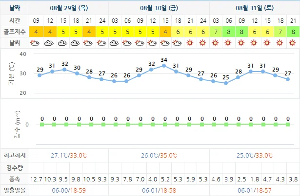 8월 29일 기준 디오션cc 날씨 안내