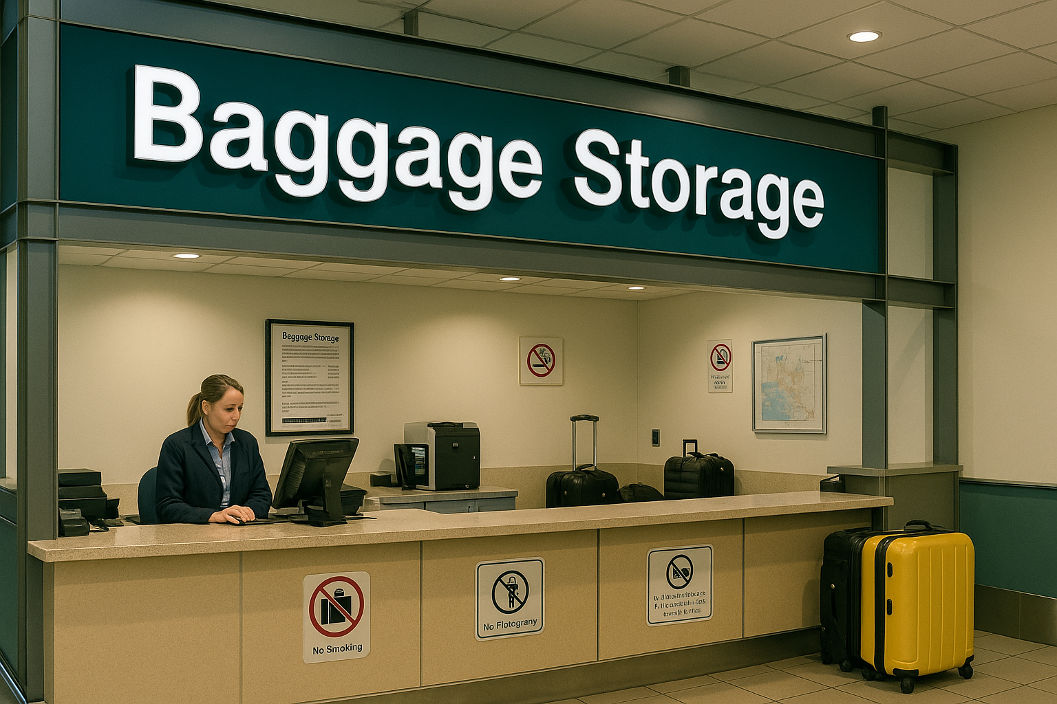 밴쿠버 공항 ‘Baggage Storage’ 간판과 카운터 전경