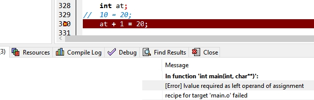 invalid lvalue in assignment