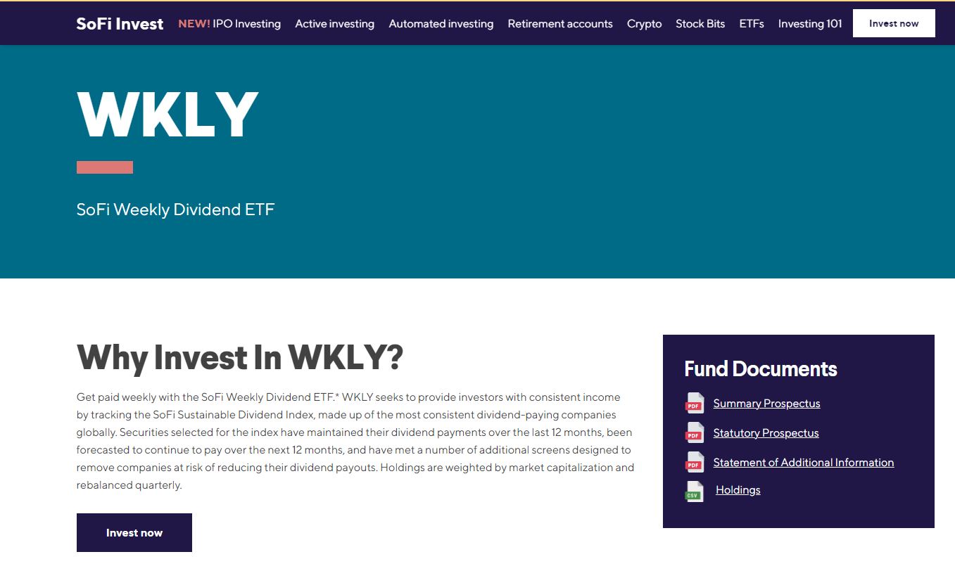  IPOE SOFI 소파이 오늘 새로운 ETF 출시: SoFi Weekly Dividend ETF (NYSE: WKLY) 매주 배당 주는 ETF