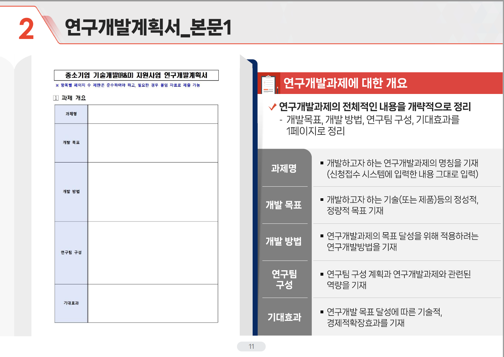 중소벤처기업부 연구개발계획서 양식01 - 요약부분과 작성요령