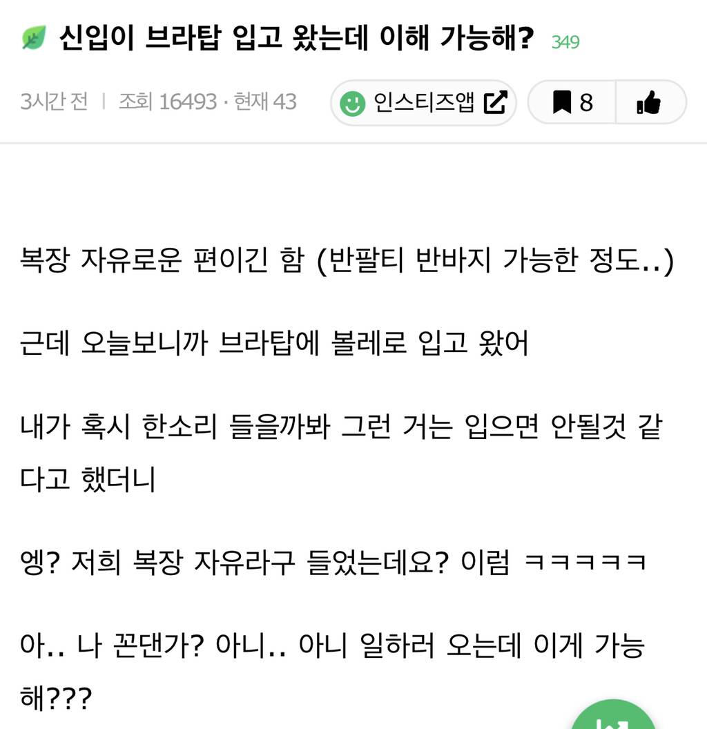 신입이 브라탑 입고왔는데 이해가능해?