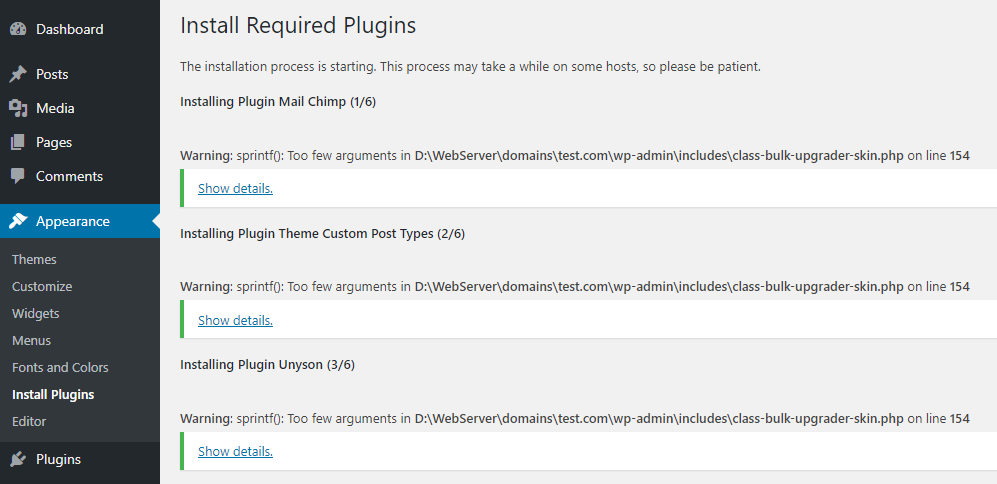  [워드프레스에러유형]Warning: sprintf(): Too few arguments in /app/public/wp-admin/includes/class-bulk-upgrader-skin.php on line 153 해결책