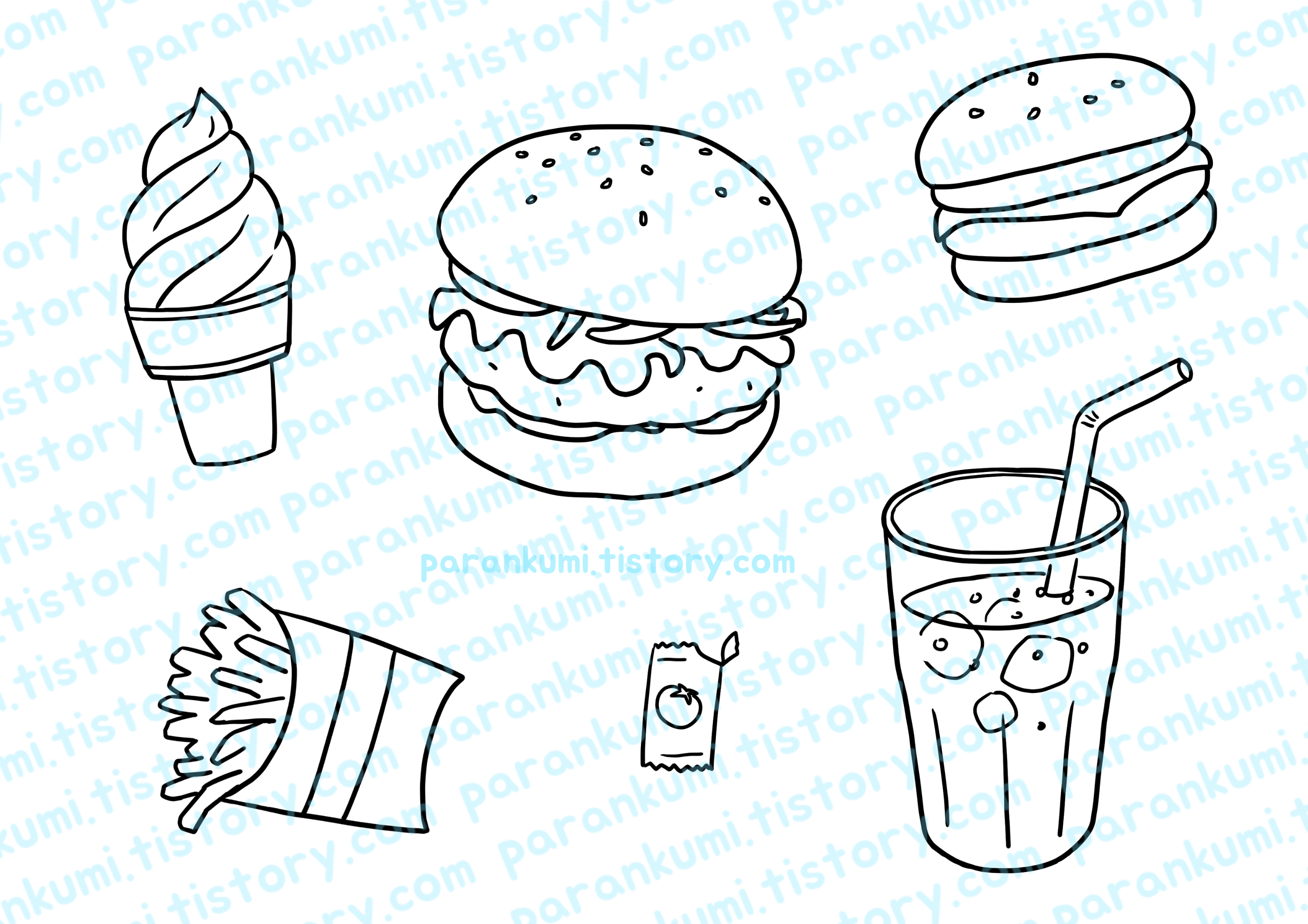 햄버거 선화 이미지
hamburger set drawing illustration