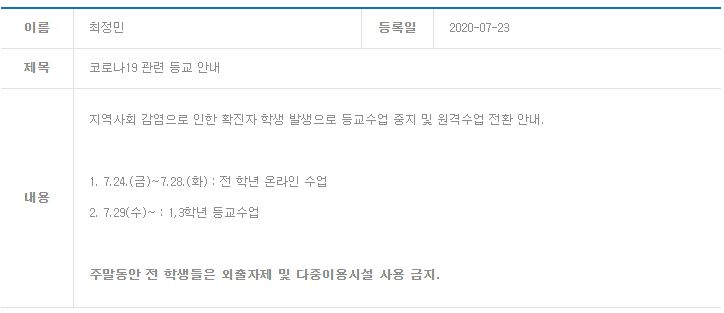  송파구 배명고등학교 코로나19 확진자 발생 동선은?