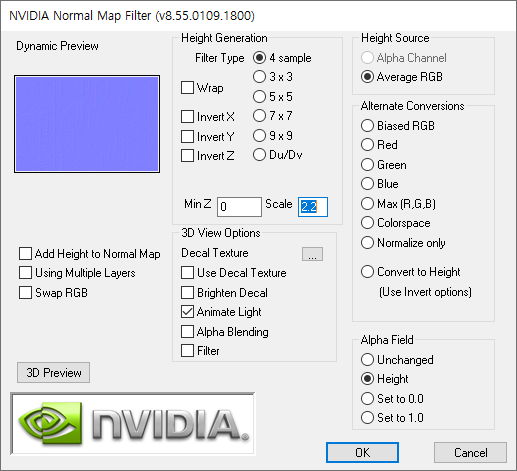 코더제로 이미지 NVIDIA Texture Tools for Adobe Photoshop 옵션 설정 후 OK