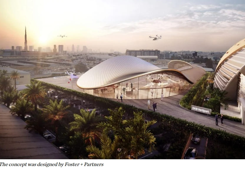 두바이의 &quot;에어 택시 터미널&quot;: Foster + Partners VIDEO: Foster + Partners designs sweeping terminal for &quot;air taxi services&quot; in Dubai