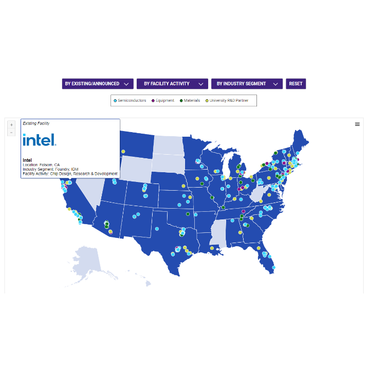 미국 반도체 생태계 지도 이미지. 반도체 대표 기업인 인텔의 정보를 대표로 띄워 놓았다.