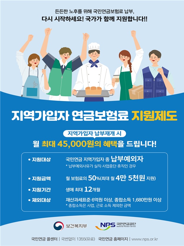  국민연금 지원금 지역가입자 혜택 실직 휴직 사업중단으로 납부예외자 지원