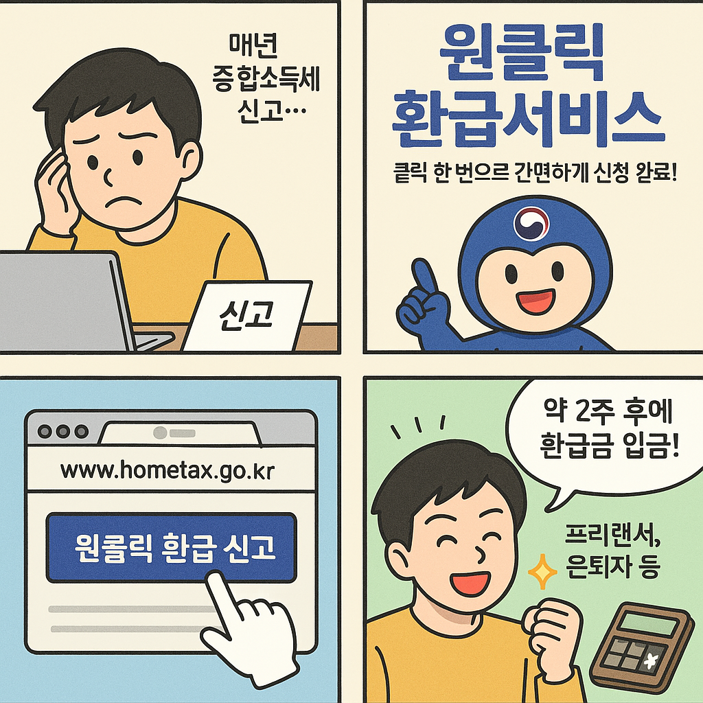 5년치 세금 환급, 종합소득세 환급, 원클릭 환급 서비스, 세무사 없이 신고, 자동 계산 환급, 홈택스 소득세 환급, 세금 돌려받기, 환급금 조회, 무료 세무신고
