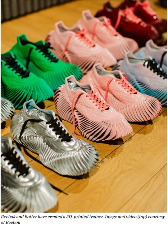  Reebokㅣ Botter, 조개껍질 모양의 3D 프린팅 트레이너 슈즈 공개 VIDEO:Reebok and Botter create vibrant collection of 3D-printed trainers with ridged soles