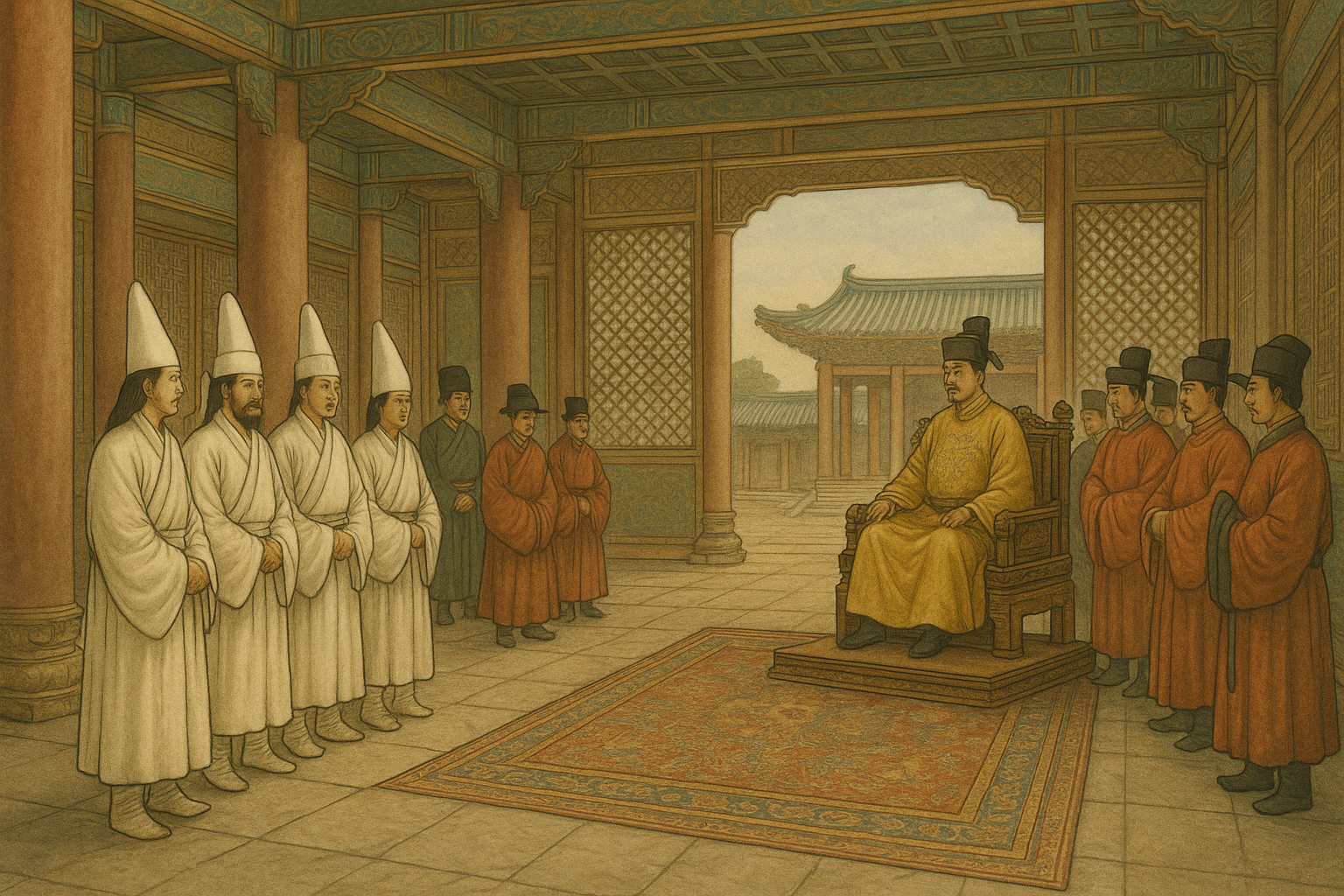 삼한 사신단과 중국 남조 황실의 회견 상상도