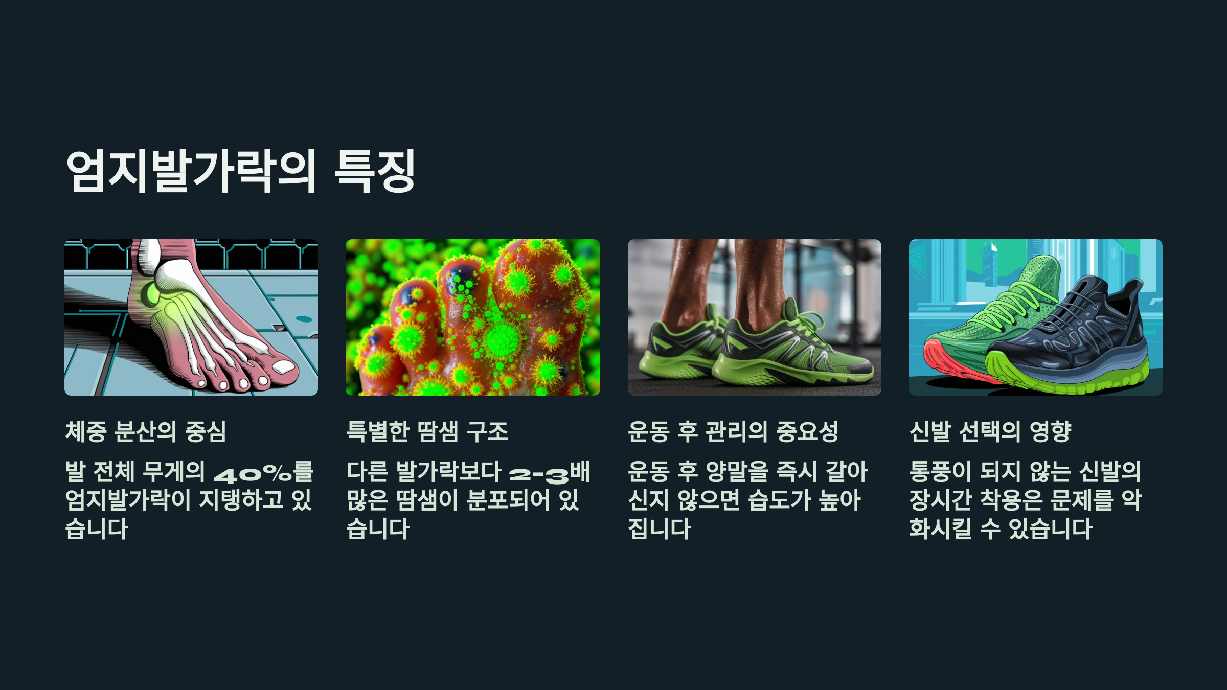 엄지발가락의 특징을 설명한 PPT 이미지
