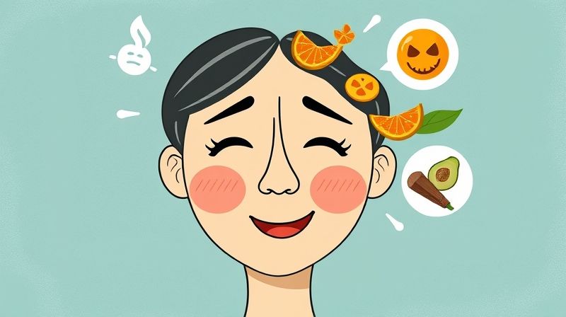 생리전 기분 변화를 관리하는 데 도움이 되는 음식을 나타내는 그림