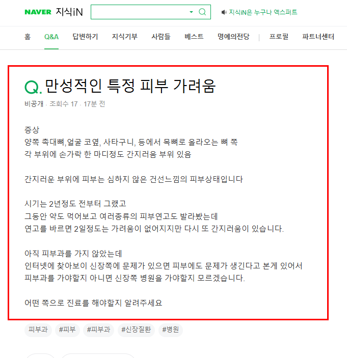 만성 피부 가려움 질문