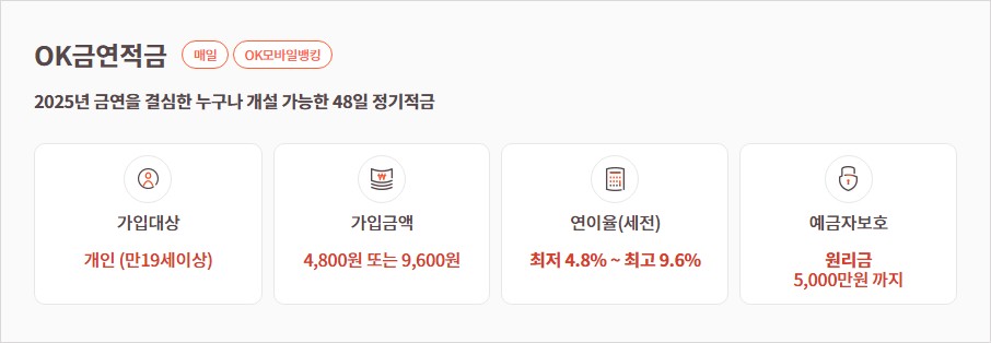OK저축은행, OK금연적금 금리 가입 대상 금액 총정리