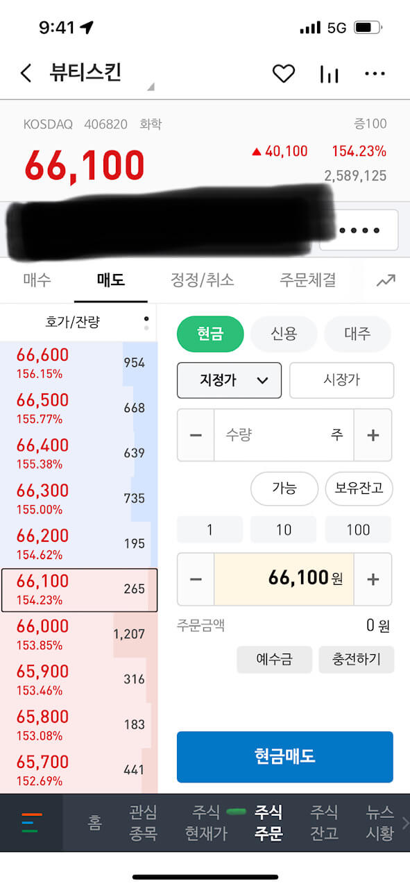 뷰티스킨 9시 40분경 주가