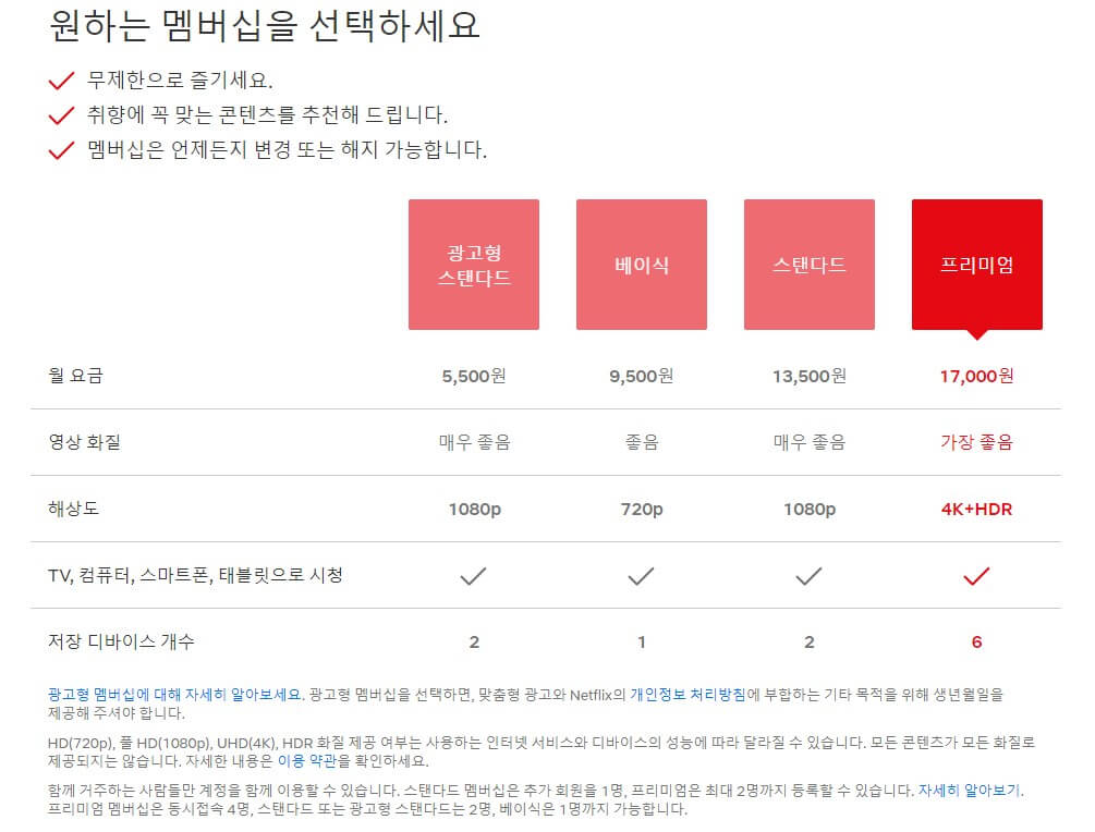 넷플릭스 요금 정보