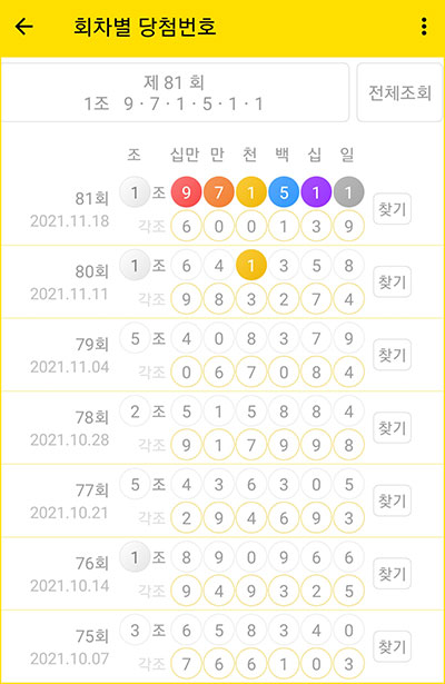 회차별 당첨번호 연금720+ 확인