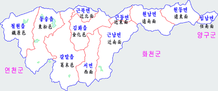 철원군 행정구역 지도