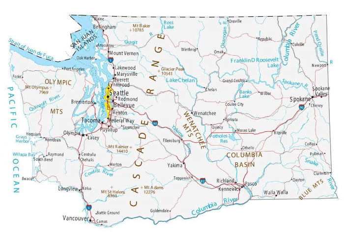 Washington 워싱턴 - The Evergreen State (source: gisgeography.com/)