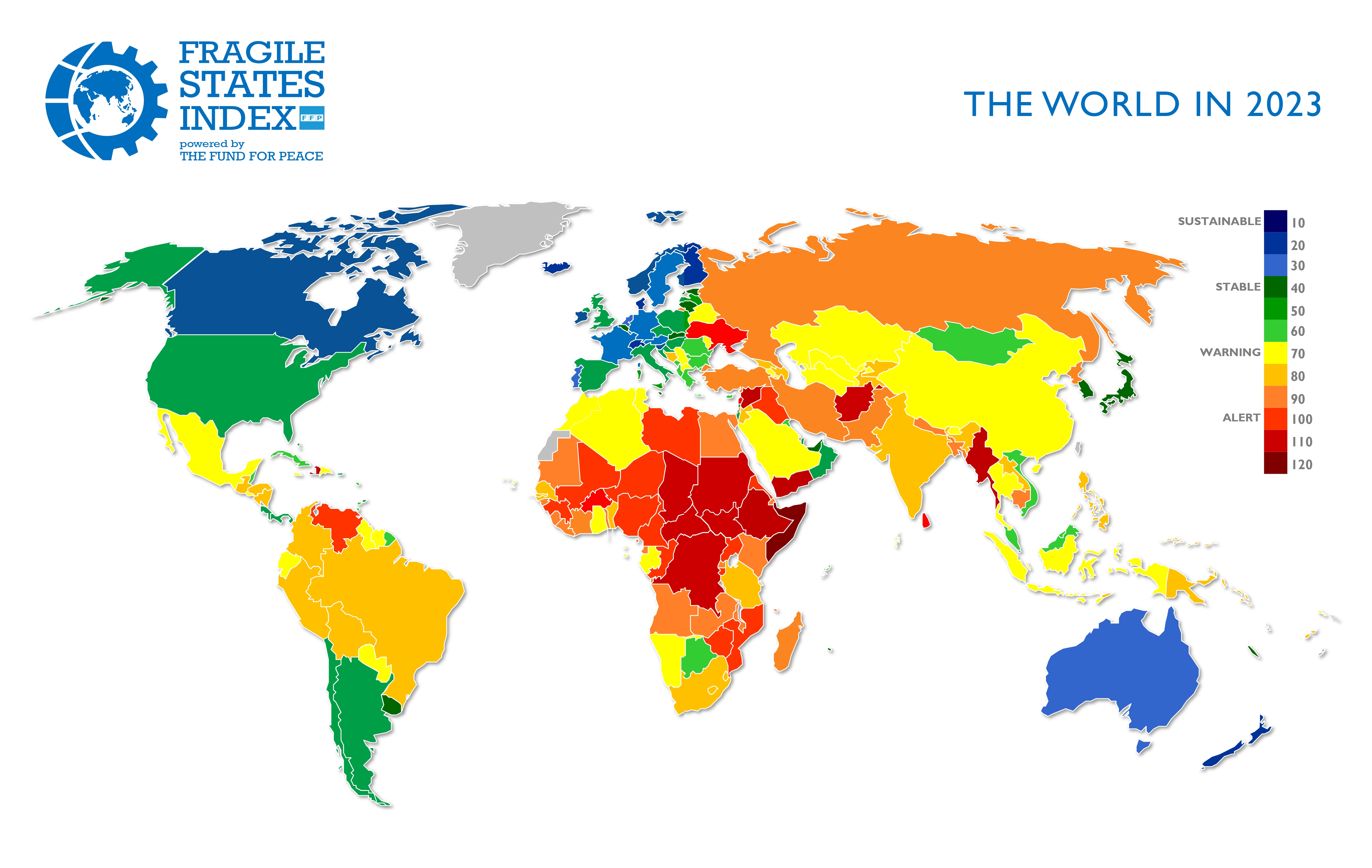 세계 치안 지도&#44; 취약 국가 지수 Fragile States Index in 2023